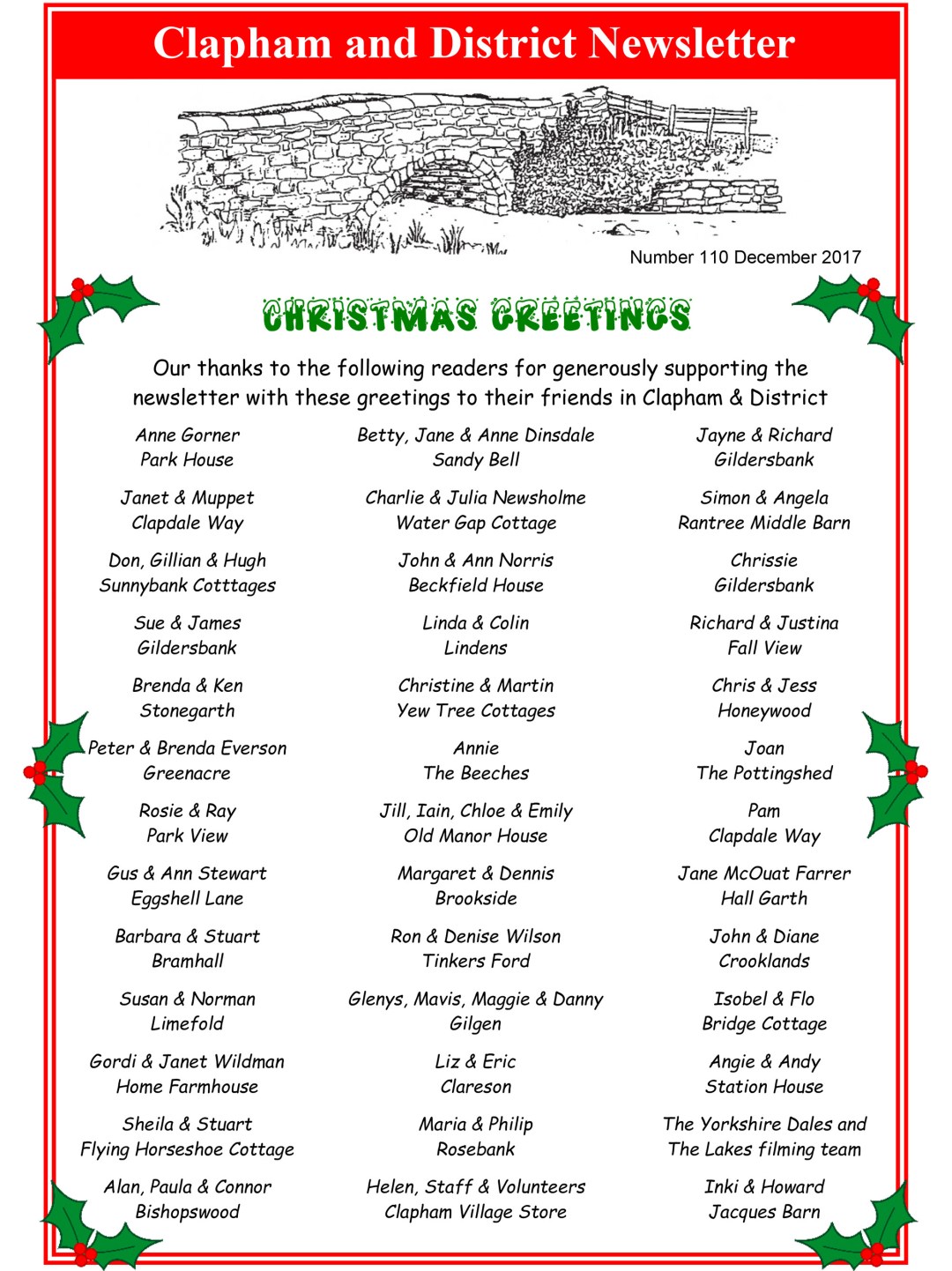 Clapham Newsletter 110 December 2017